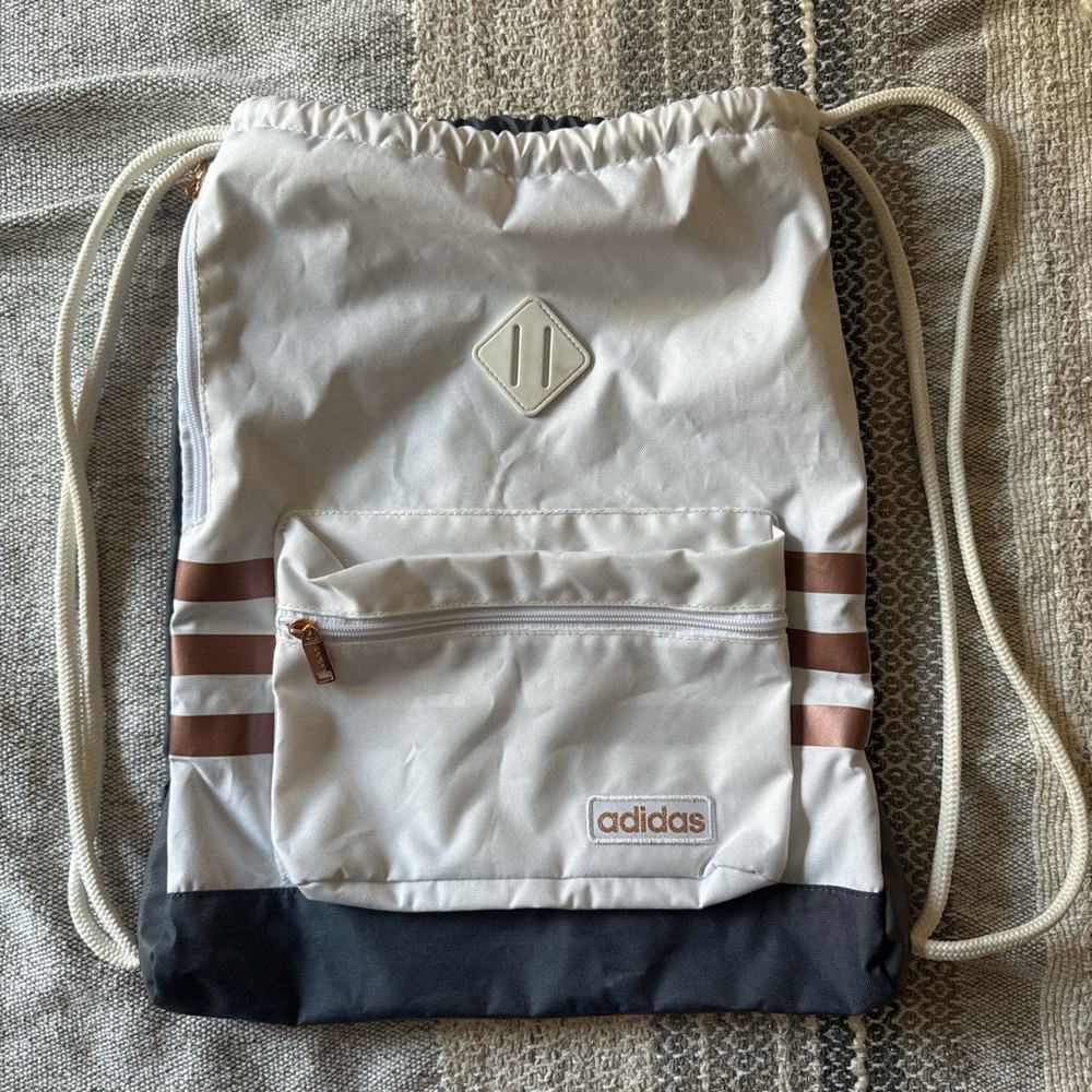 Adidas Cream and Rose Gold Drawstring Backpack